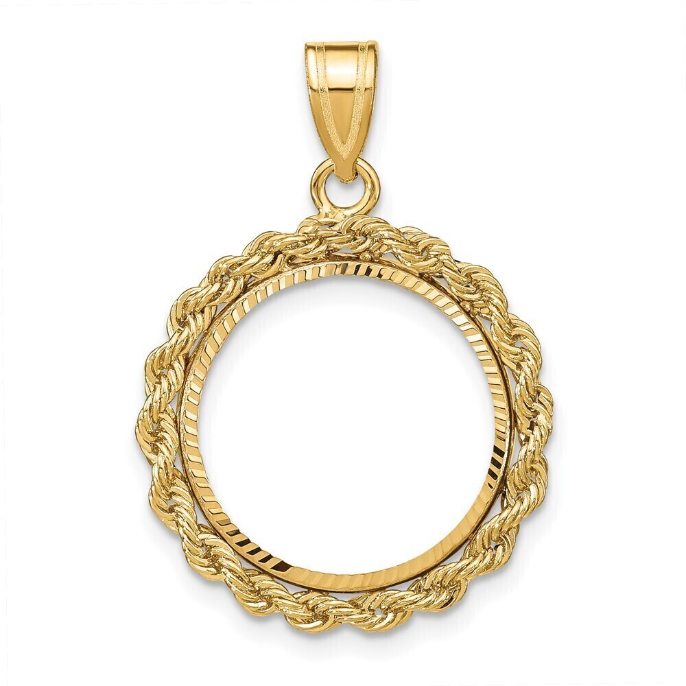 14k Yellow Gold Diamond-cut With Rope 16.5mm Prong Coin Bezel Pendant